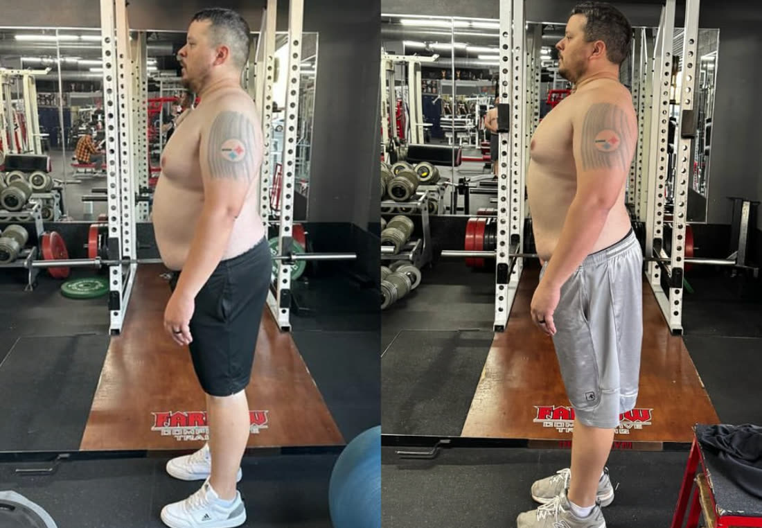 Cary before and after losing 60 lbs with Tristan Castillo Fitness